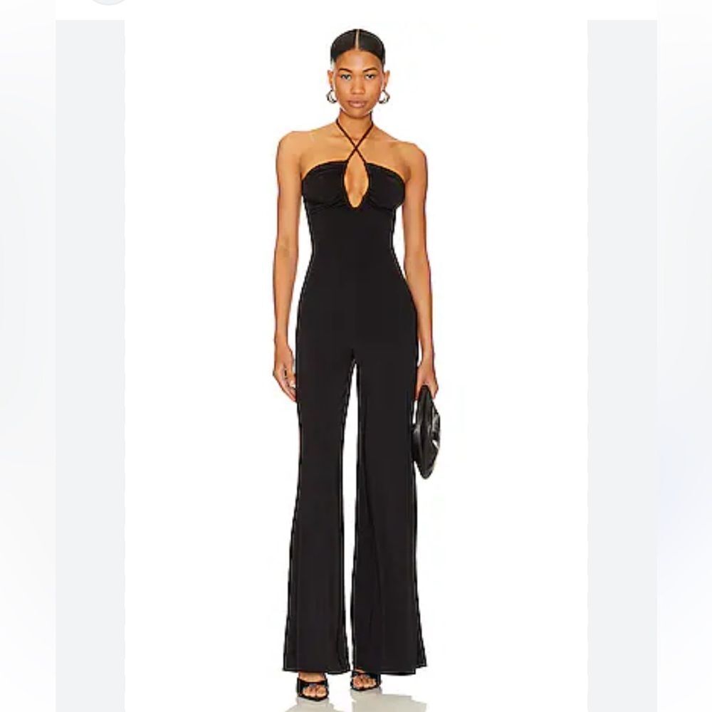 NWT Majorelle Mika Jumpsuit Black jersey wide leg halter tie Revolve XS - Picture 11 of 14